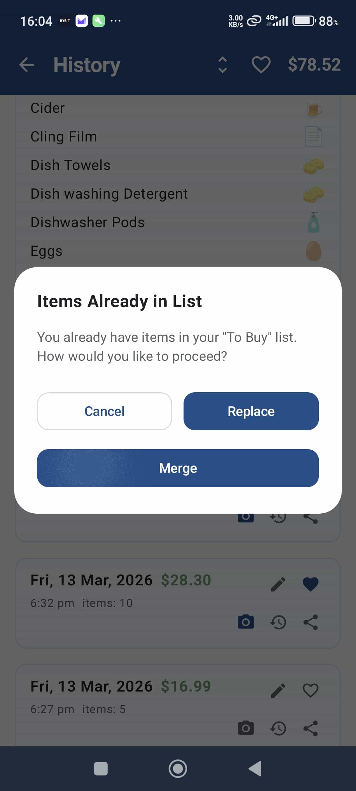 Reuse list options