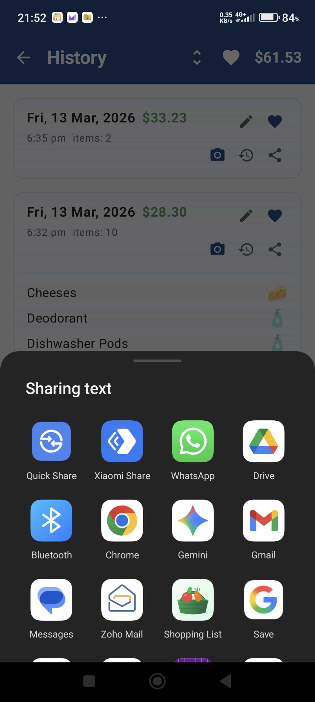 Share sheet for text copy