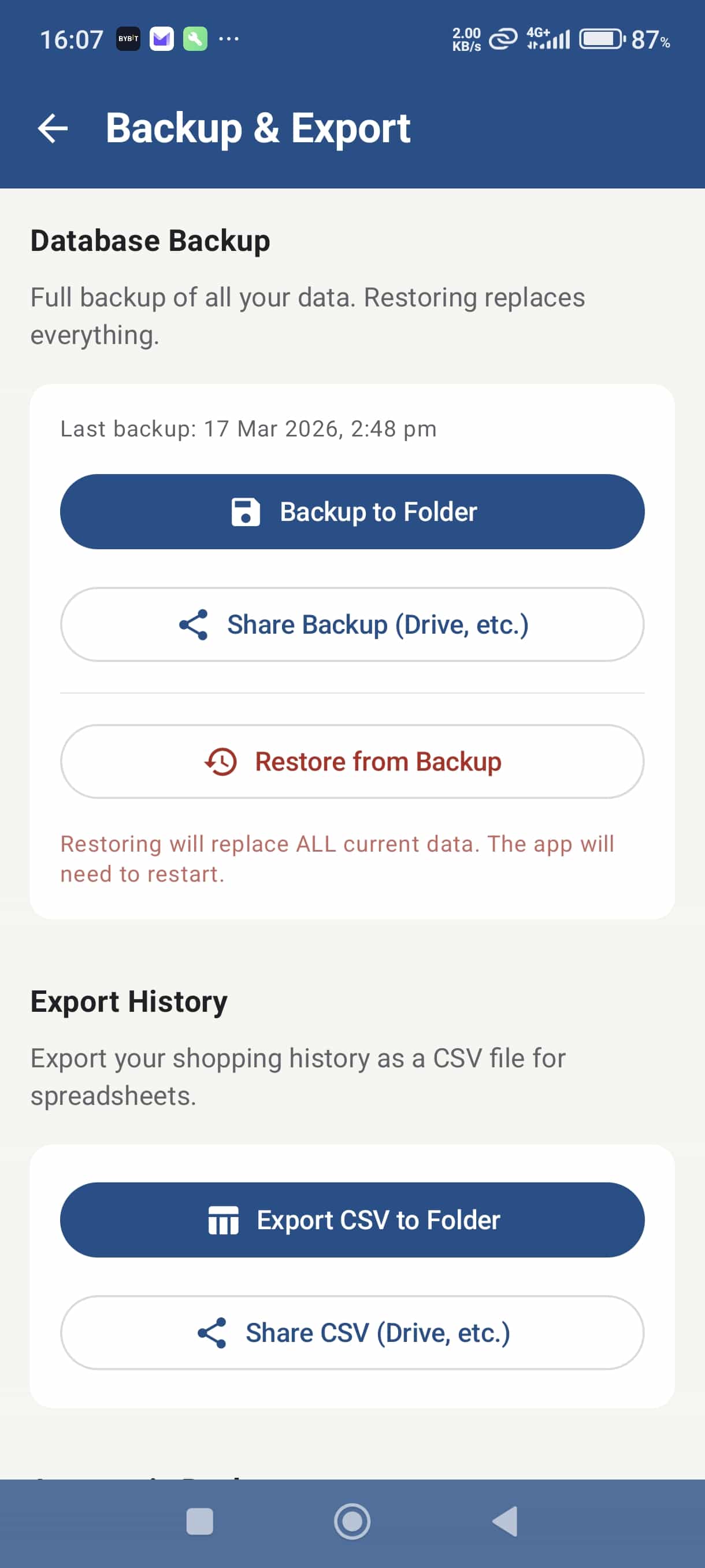 Folder picker for backup