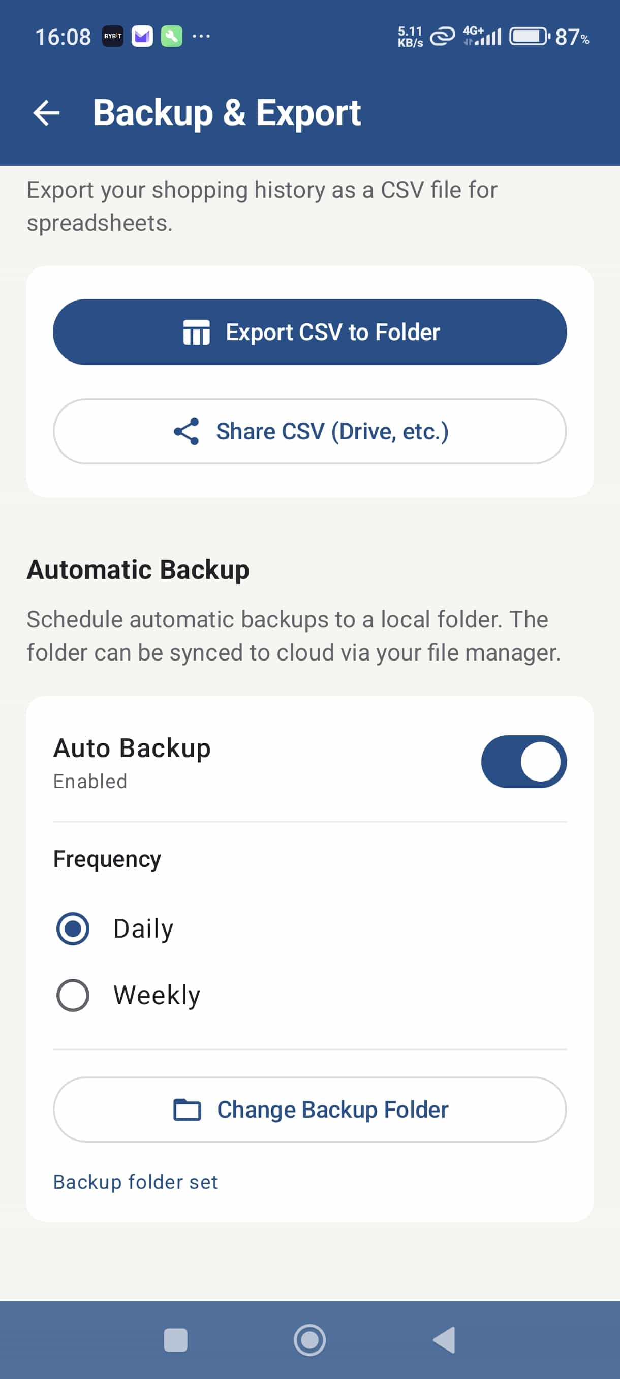 Export as CSV option