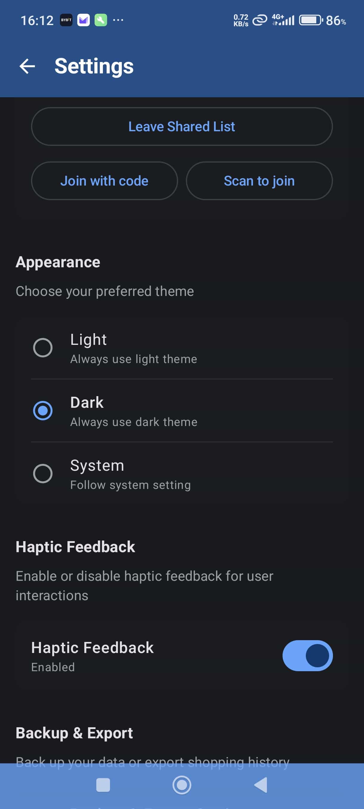 Theme settings