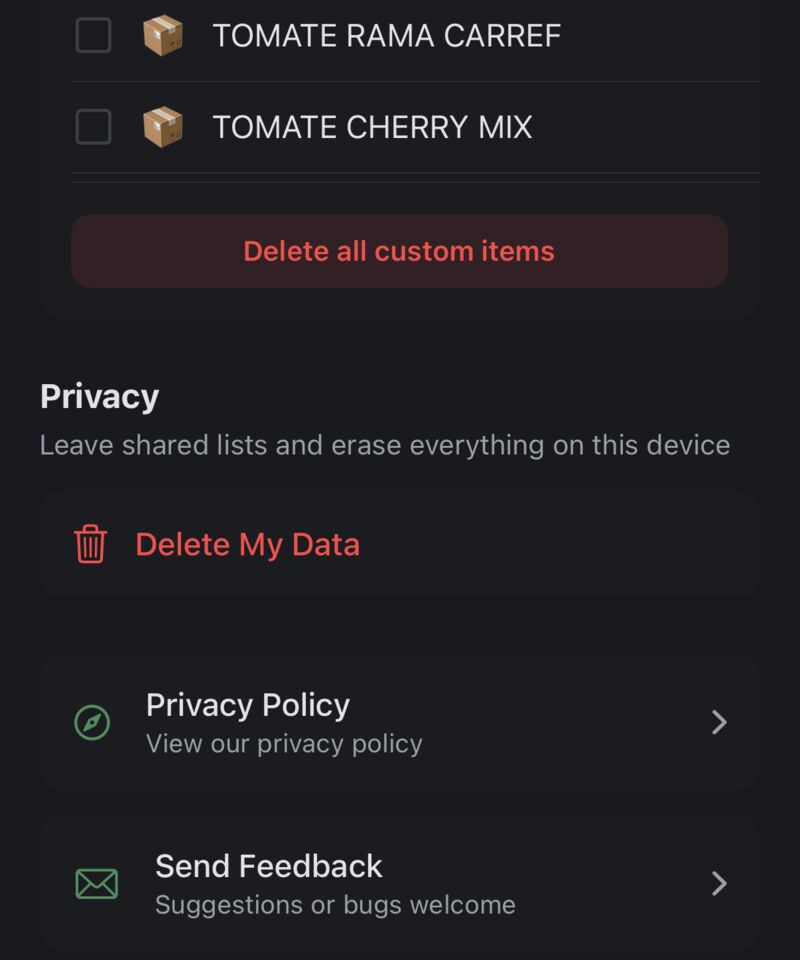 The Privacy section of Settings with Delete My Data