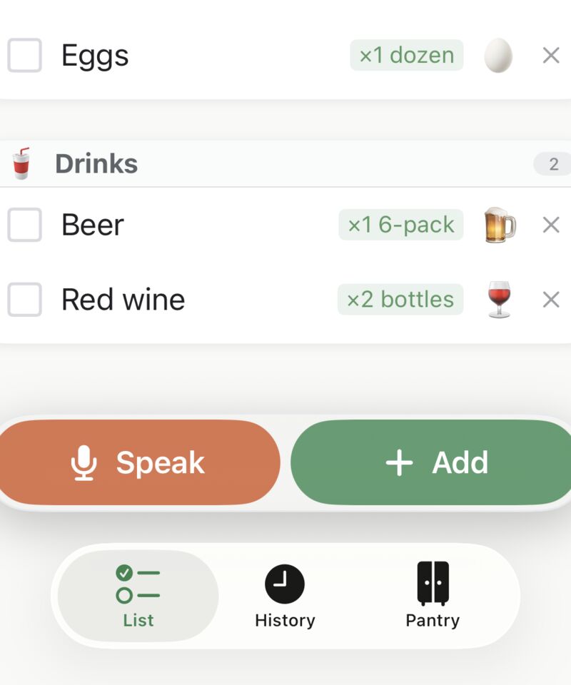 The Speak button at the bottom of the List screen