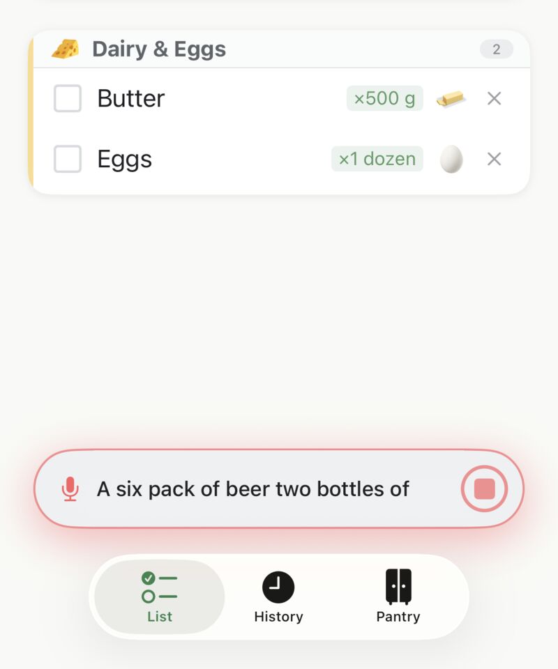 The voice bar listening and showing the words as you speak